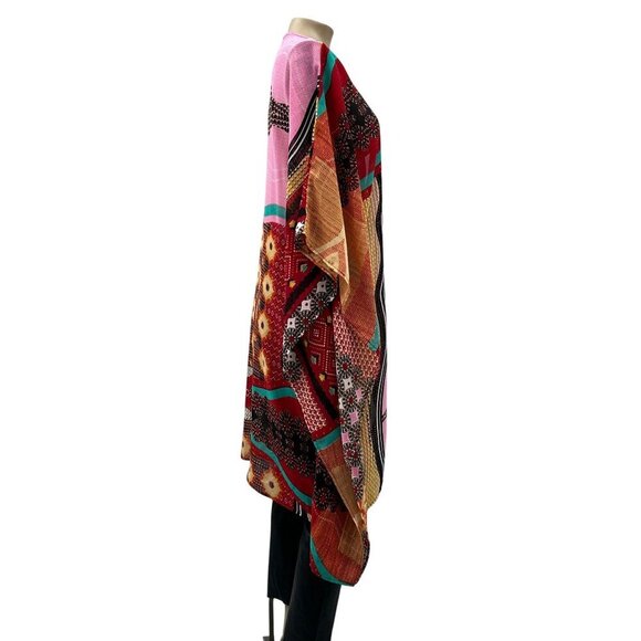 Patrons Of Peace Open Front Bohemian Kimono Long Cardigan Multicolor Women XS/S - Picture 3 of 9